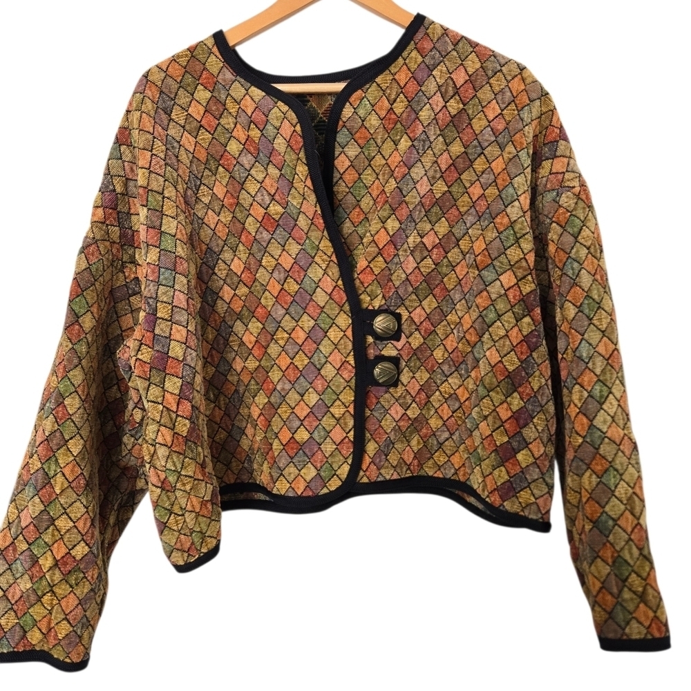 Beluga Reversible Patchwork Multicolor Diamond Patterned Jacket Size XL/2X - Picture 2 of 6